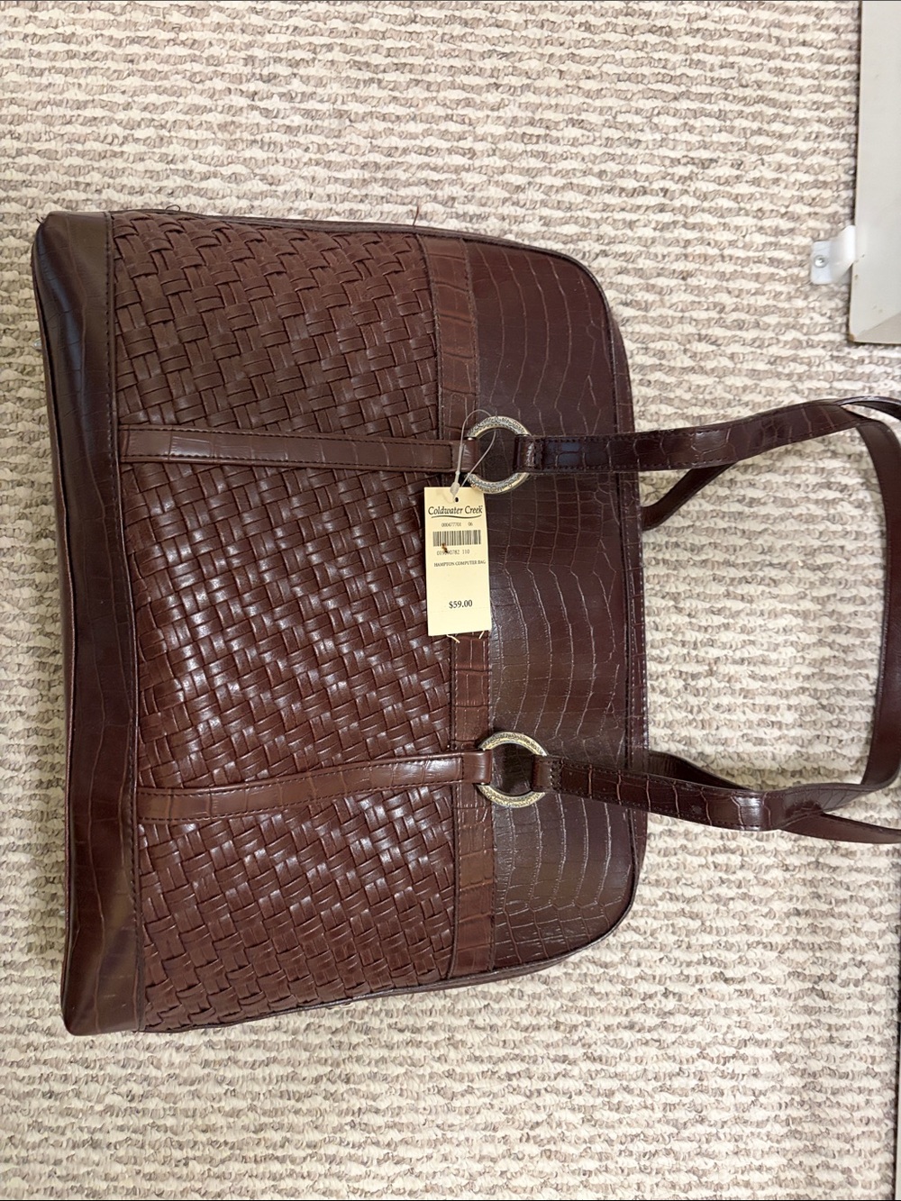 Women’s Brown Woven Leather-look Laptop Bag - Coldwater Creek brand